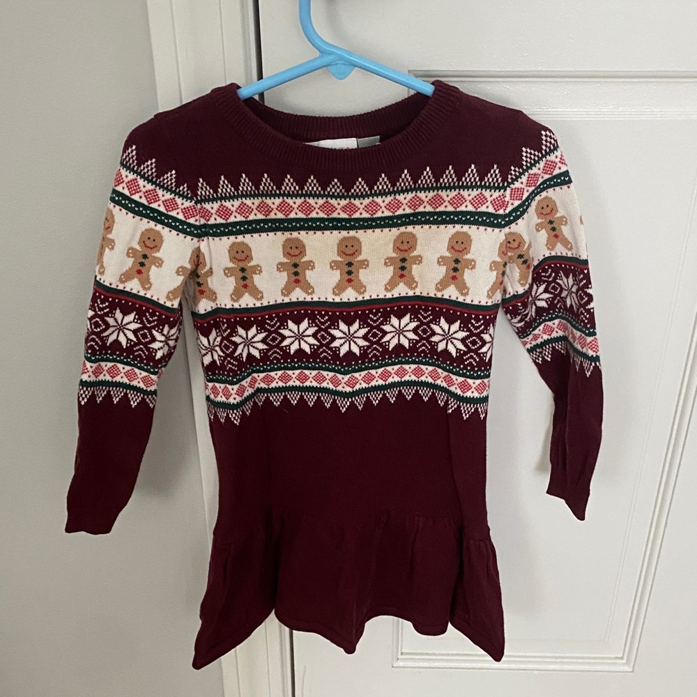 Gingerbread Patterned Burgundy Sweater dress